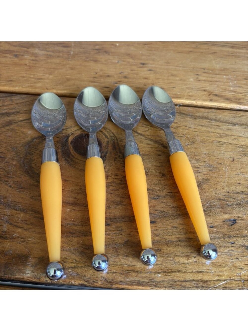 4 Spoons Cambridge Carnival MCM Butterscotch Yellow Orange Plastic Handles 6.5”